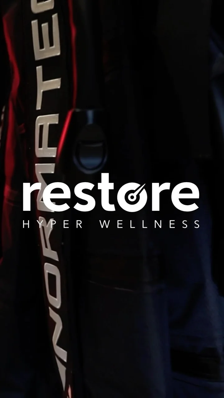 The Restore logo over a compression treatment.